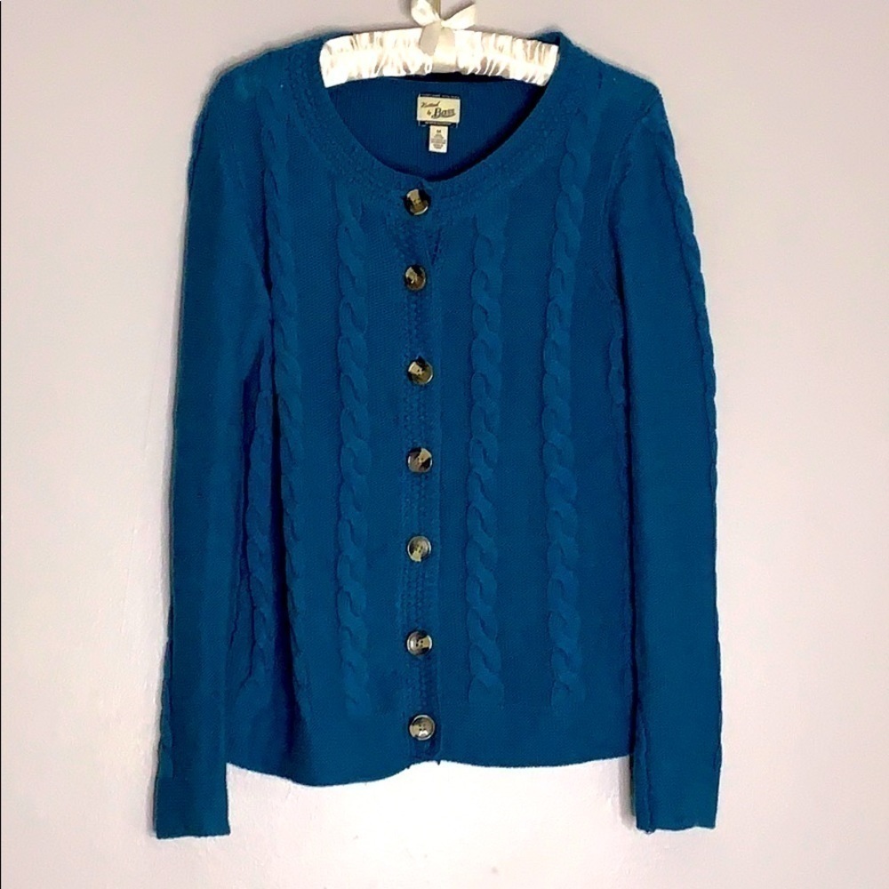 Knitted by Bass Chunky braid cozy knit blue preppy cardigan medium